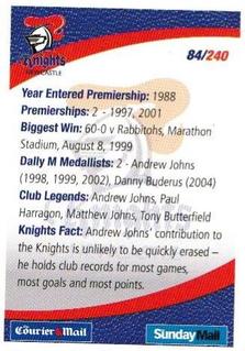 2008 Daily Telegraph NRL #84 Newcastle Knights Logo Back